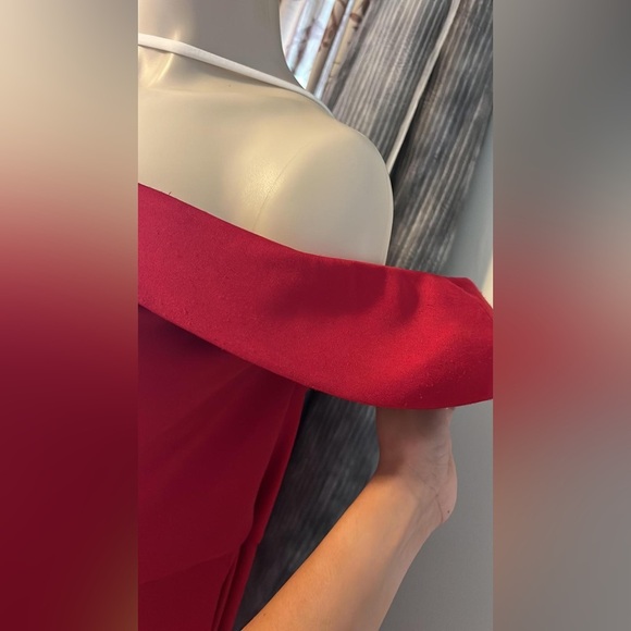 La Femme Curve Red Off The Shoulder Long Dress - Picture 15 of 15